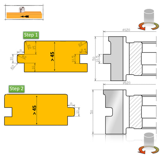 Profil Frezare Nut și Feder cu Rost de Dilatare Decorativ - Schiță Tehnică și Dimensiuni