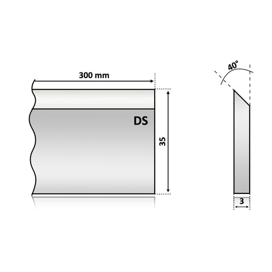 Cuțit abric Pilana 300 35 3 mm DS – ideal pentru rindeluire eficientă și finisaje de calitate. Rezistență excelentă la uzură, perfect pentru prelucrarea lemnului moale.