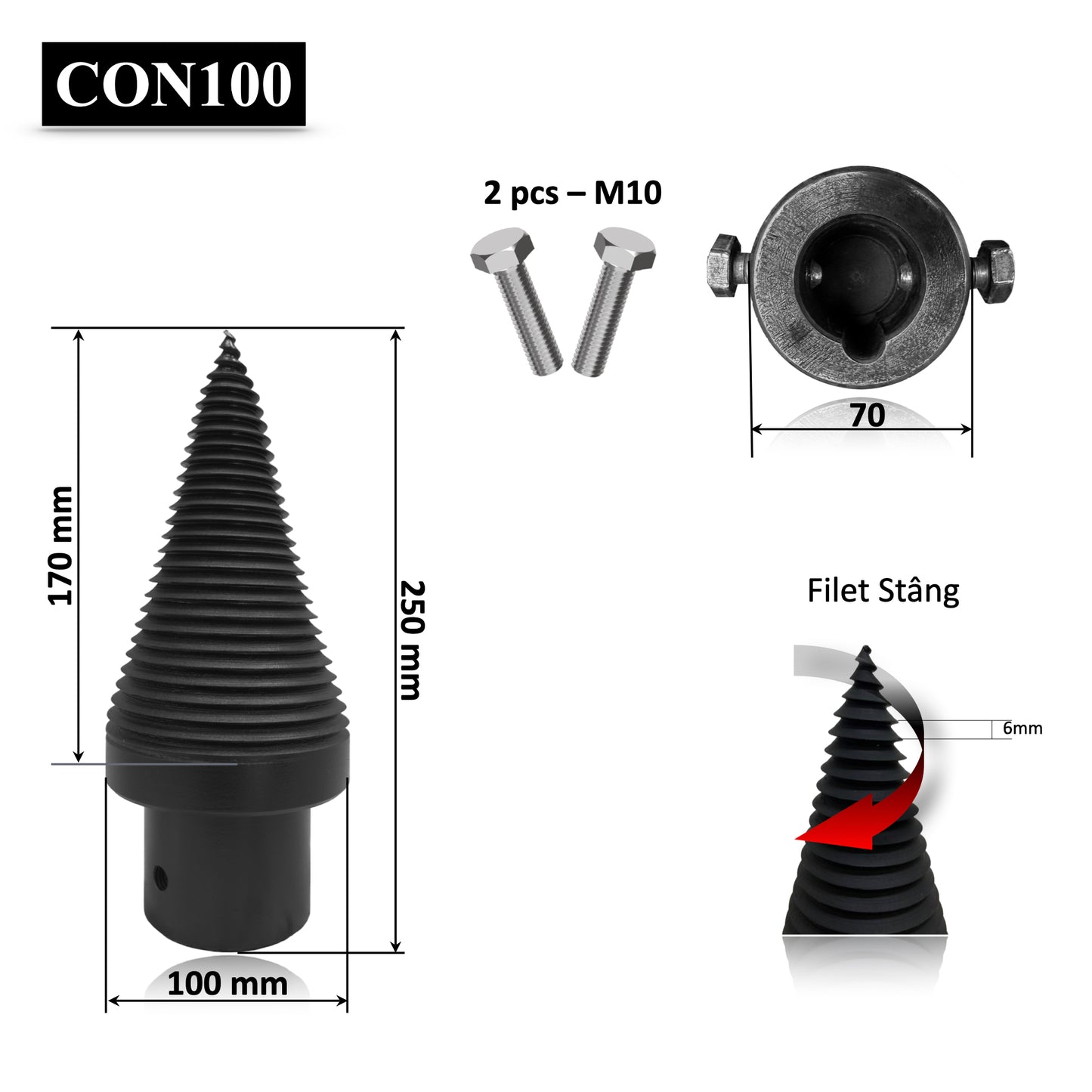Con de 10 cm de spart lemne si busteni potirivit pentru cardan tractor sau pe un tocator de crengi