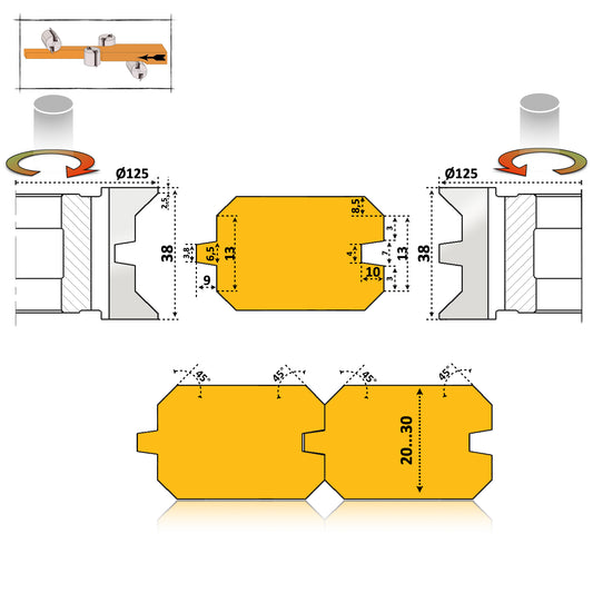 Набір подвійних косих різців для панелей - 30, 50 мм HSS Premium