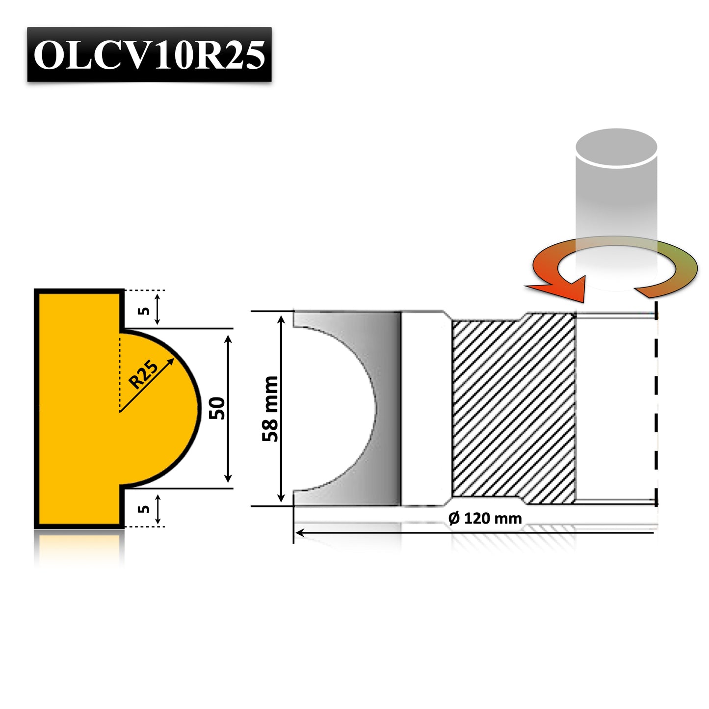 Freza Cantuire lemn tare si moale de 50 mm sau pentru cozi cu Raza de 25 mm