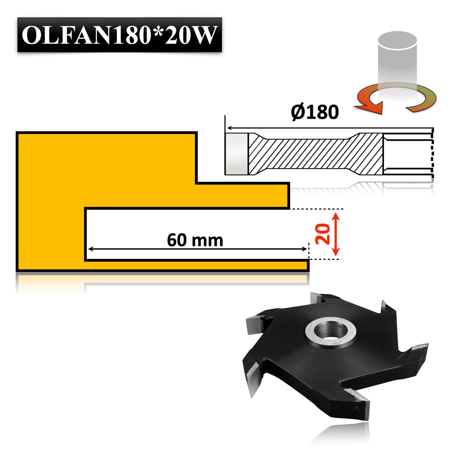 Freza Falt Nut pentru canelare lemn masiv sau moale de 180 x 20 mm, brazate cu widia