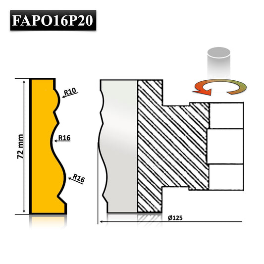 Freza profilată HSS de 72 mm, ideală pentru ornamente complexe în proiecte de tâmplărie.