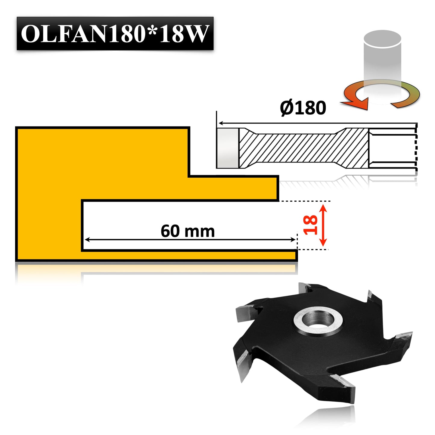 Freza Falt Nut pentru canelare lemn masiv sau moale de 180 x 18 mm, brazate cu widia