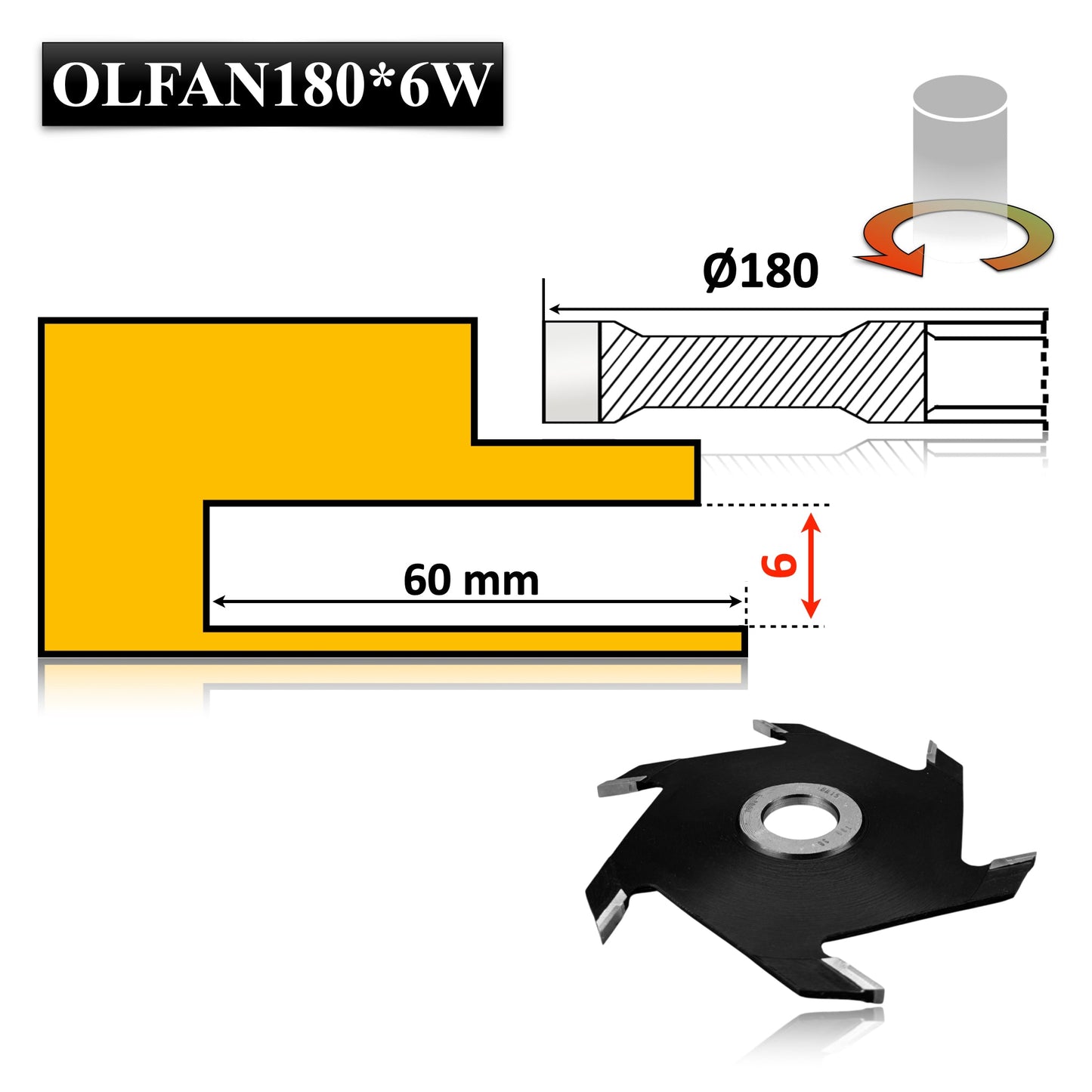 Freză circulară Vidia, 180 mm diametru, 6 mm lățime – frezare profesională pentru falturi și canale.