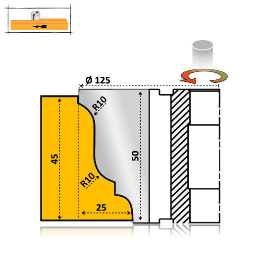 Профіль фрези для карнизів з дерева №3 - 50 мм HSS