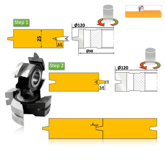 Freza îmbinare nut-feder conic 25 mm, ax 30 mm, pentru parchet din lemn, HSS M2