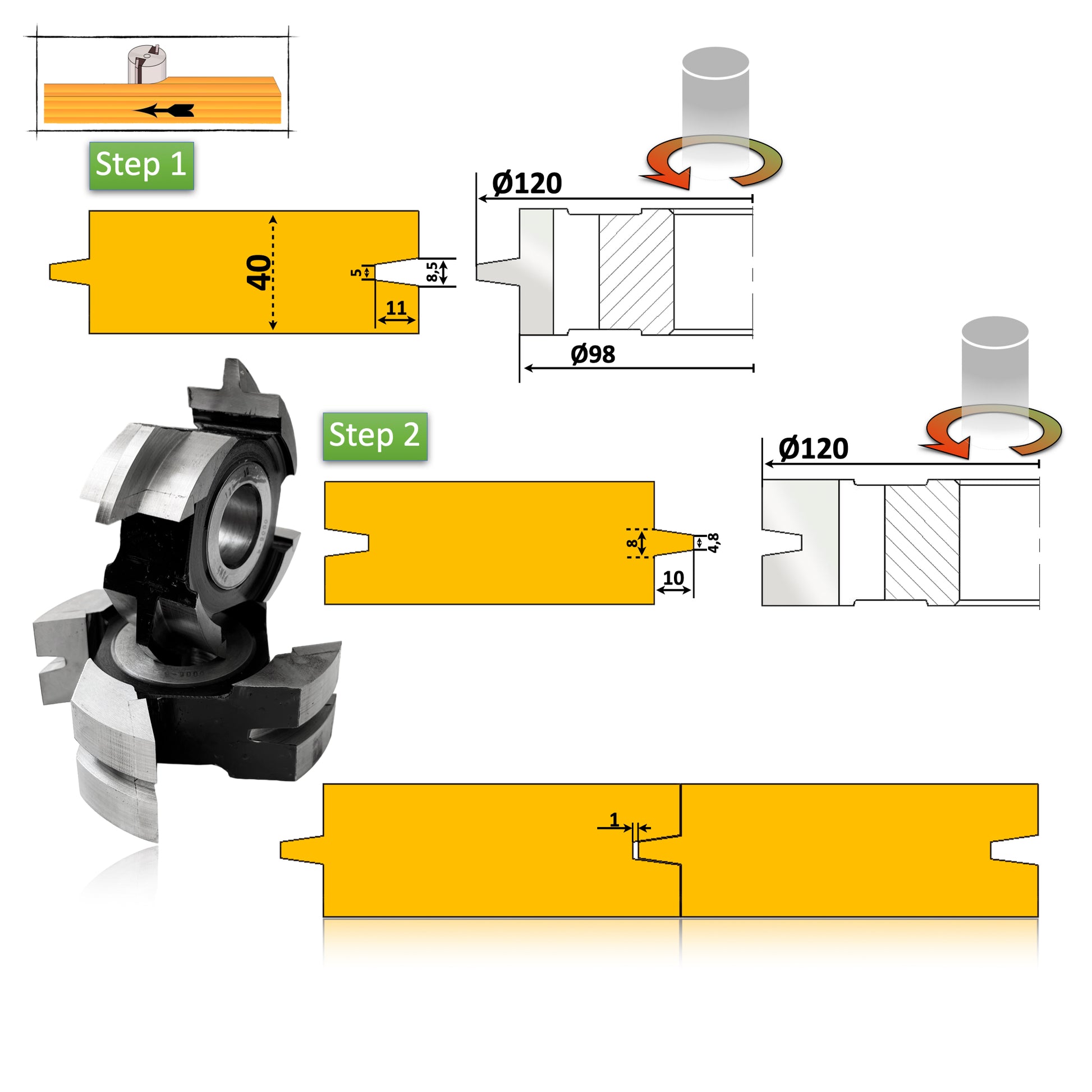 Freza HSS 40 mm pentru îmbinare nut-feder conic, alezaj 30 mm, parchet și lambriu