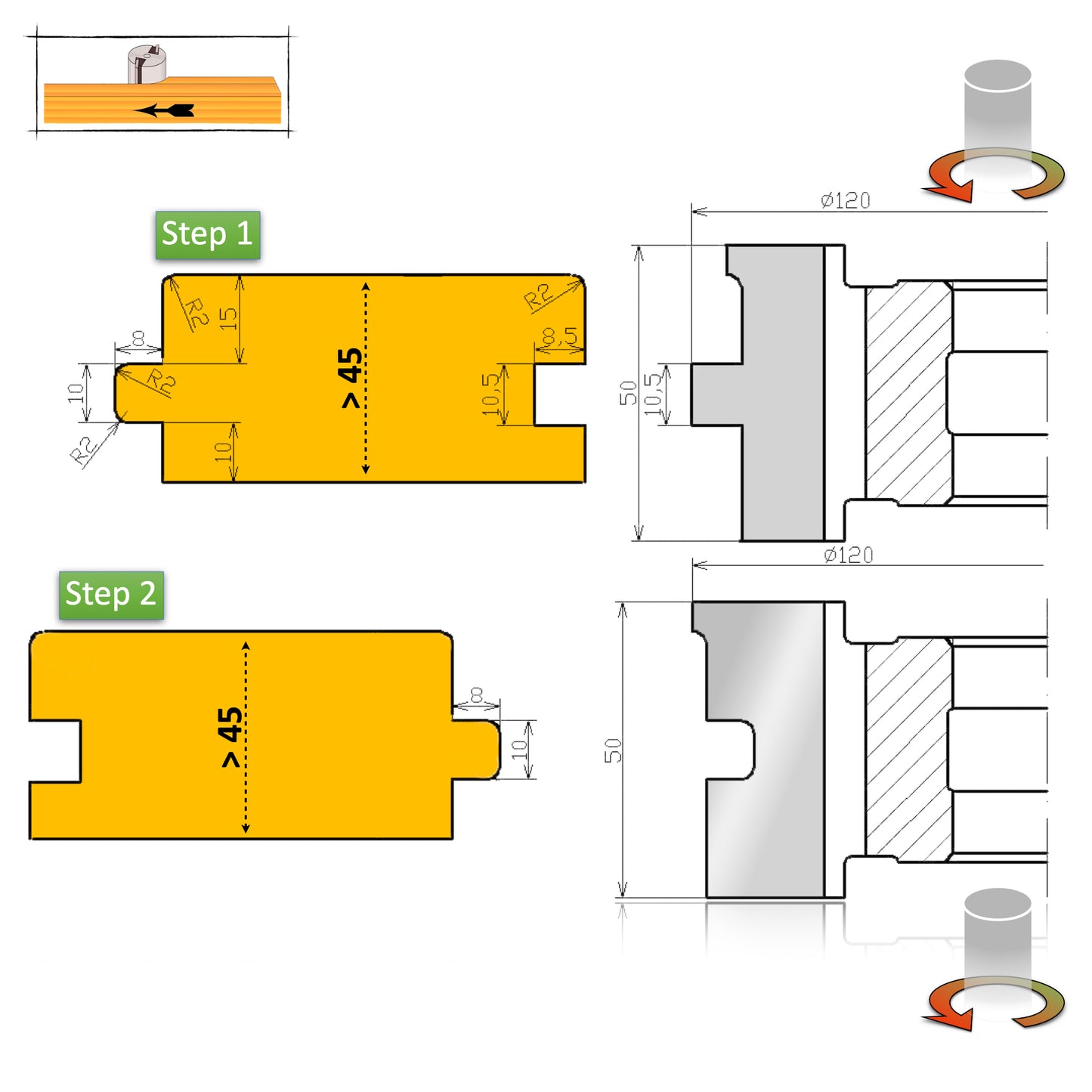 Profil Frezare Nut și Feder cu Rost de Dilatare Decorativ - Schiță Tehnică și Dimensiuni