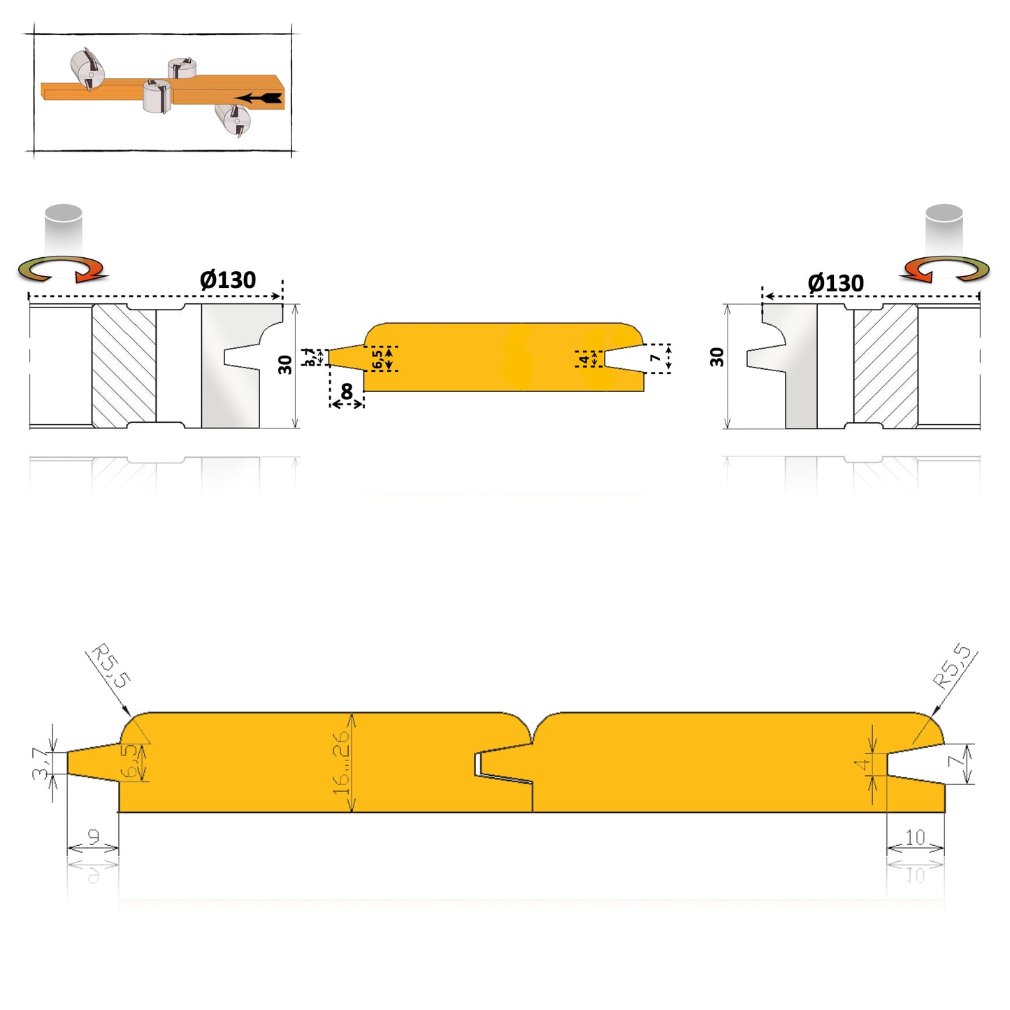 Set 2 Freze Lambriu Profil Rotund 16 > 26 mm  - 14.01UR HSS Premium