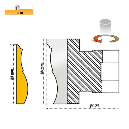 Freză pentru rame ornamentale din lemn, cu alezaj D30/D35/D40 și plăcuțe HSS M2 replacabile pentru tăieturi precise și durabilitate.