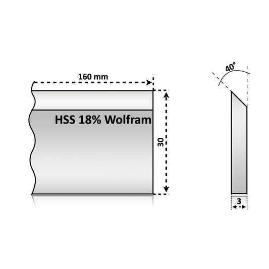 Cutit abric de rindeluit Piala 160x30x3 calitate hss pentru esenta tare de lemn