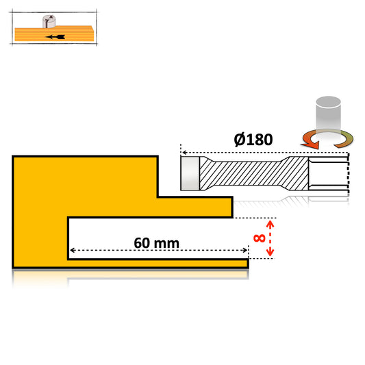 Freza nut pentru canelare 180 x 8 lemn esenta moale, tare sau mdf si pal 