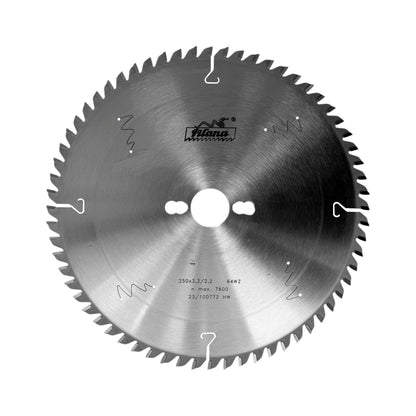 Pânza circulară 250x3.2x30 mm, WZ-64 Z. Oferă tăieri precise și eficiente pentru lemn masiv, PAL, MDF și placaj, cu durabilitate ridicată.