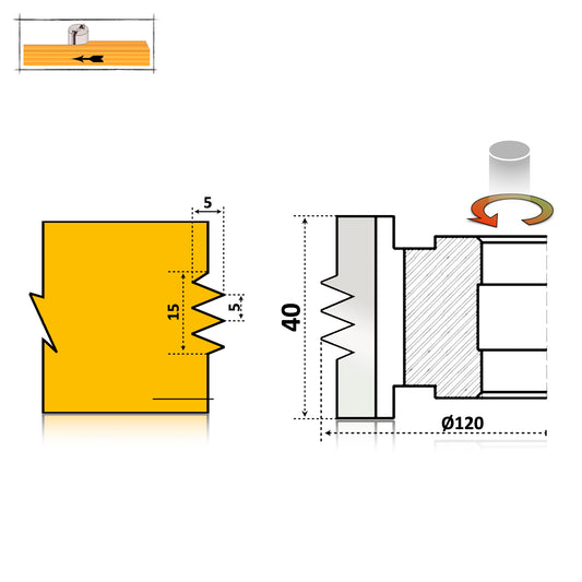 Freză Îmbinare Lamelar Latitudinal Lemn - pentru lemn cu spatiu de lucru de minim 20 mm si pana la 40 mm