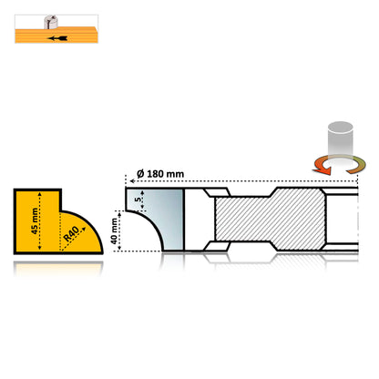 Freză pentru Lemn Sfert de Cerc Concav R40 mm - T.C.T Vidia