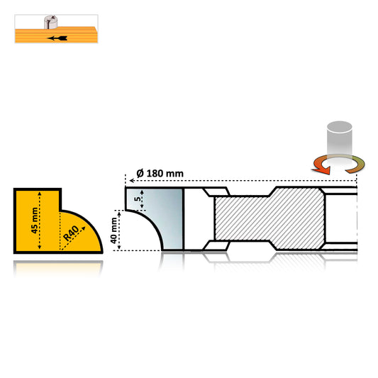 Freză pentru Lemn Sfert de Cerc Concav R40 mm - T.C.T Vidia