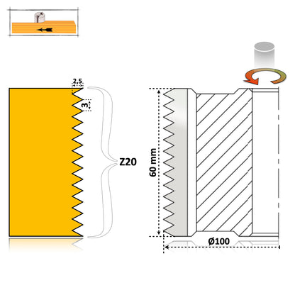 Freza profesională pentru îmbinare lamelar latitudinal – 60 mm, HSS, cu umăr. Ideală pentru îmbinări precise și rezistente în mobilier și tâmplărie.