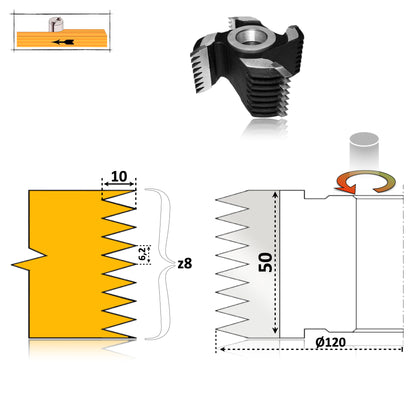 Freza imbinare lemn in 8 dinti pe toata suprafata de 50 mm esenta moale sau tare  calitate hss