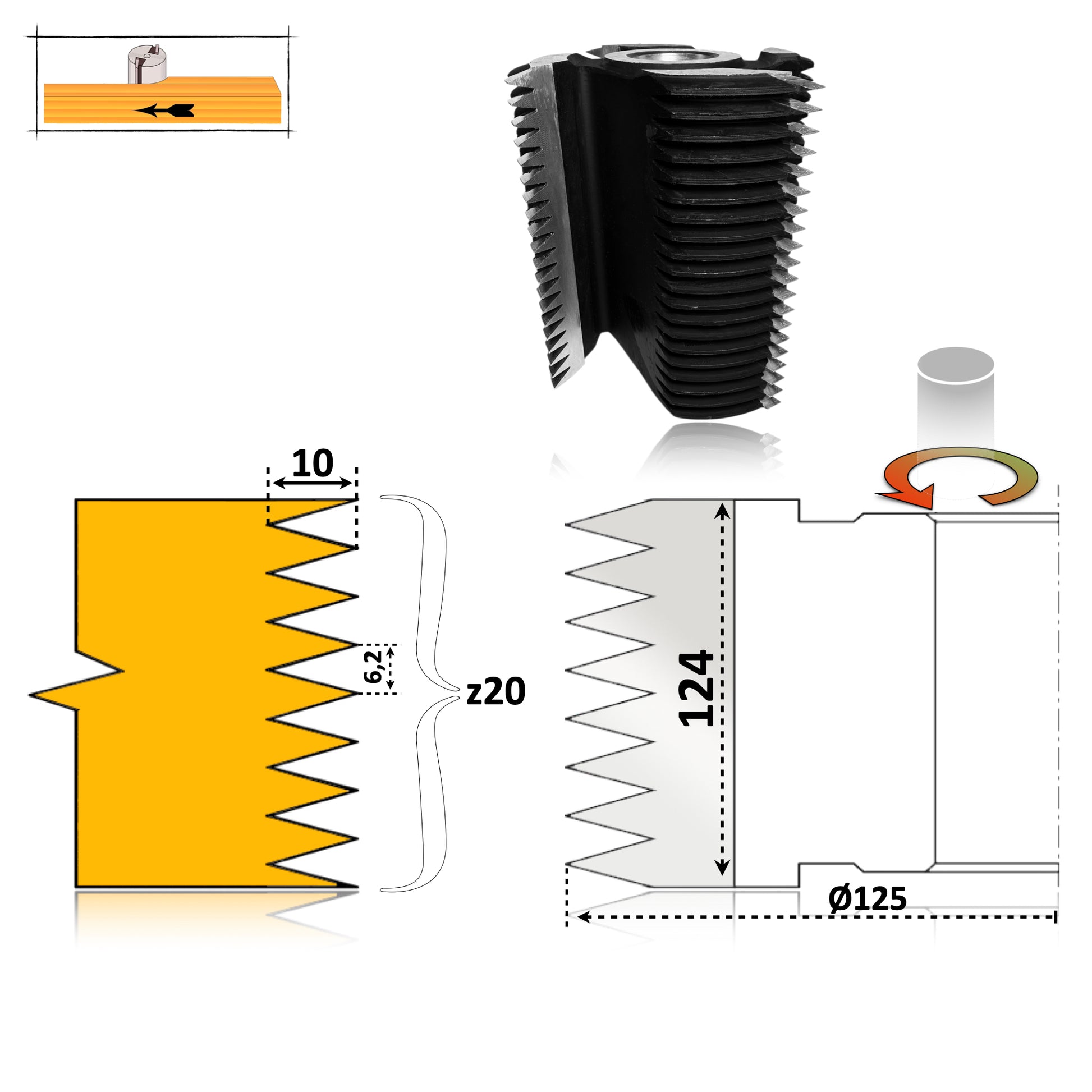 Freza imbinare lemn in 20 dinti pe toata suprafata de 124 mm esenta moale sau tare  calitate hss