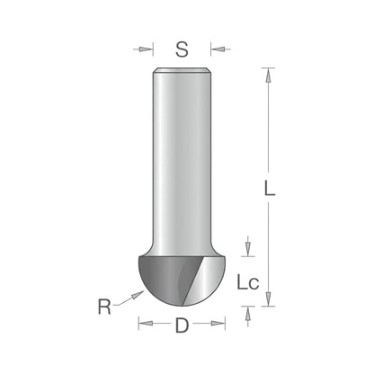 Freză cu Coadă Convexă (Semicerc) D=10mm, S=8mm, R5, Z2 – T.C.T. (Vidia) – Vatzo