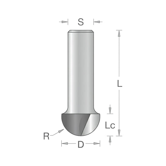 Freză cu Coadă Convexă (Semicerc) D=10mm, S=8mm, R5, Z2 – T.C.T. (Vidia) – Vatzo