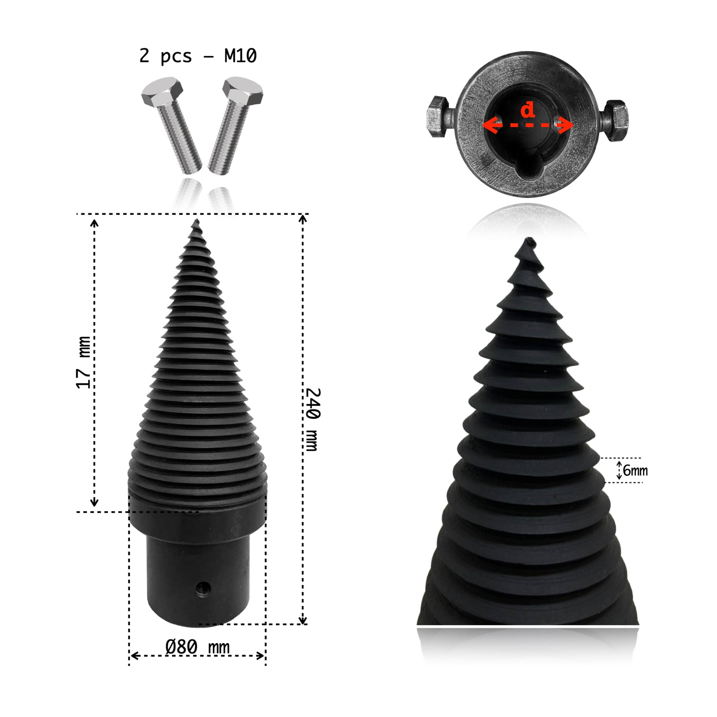 Con Crapător Lemne Spiralat, Tip Burghiu | Ø60 mm - Ø100 mm | Tratat Termic