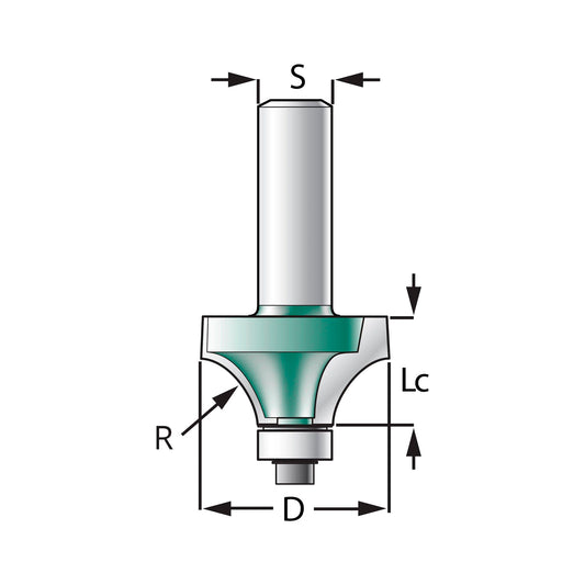 Freză cu Coadă Concav (Sfert de Cerc) D=29mm, S=8mm, R8, Z2 – T.C.T. (Vidia) Vatzo