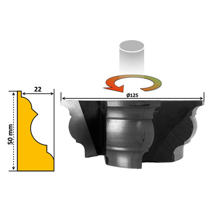 freza pentru cornisa potrivit pentru rame de pictura sau elemnt decorativ cu un profil clasic barocco, potrivit pentru esenta moale si tare de lemn masiv 