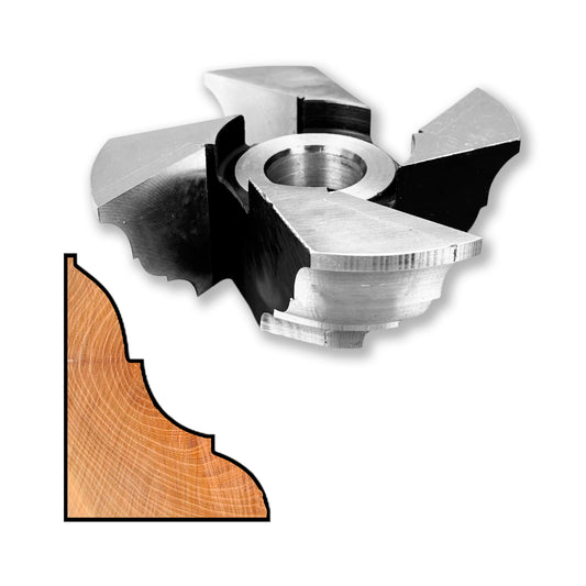 Freza profilată pentru cornișă, 50 mm, HSS brazat – ideală pentru finisaje precise și detalii estetice în prelucrarea lemnului.
