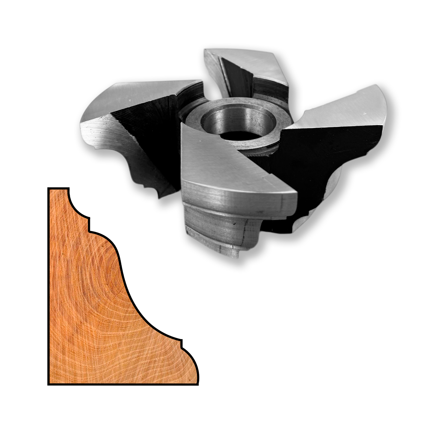 Freza pentru cornișă profilată, HSS, spațiu de lucru 45 mm – prelucrare precisă și finisaj elegant.