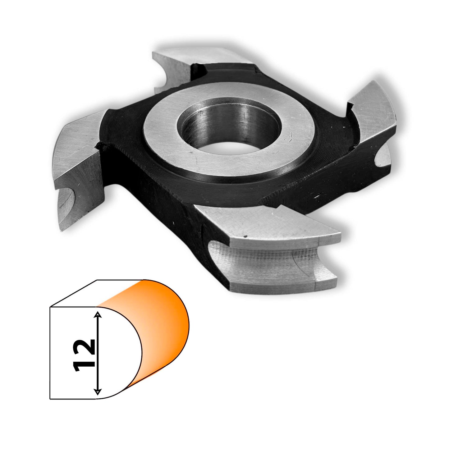 Freza jumătate de cerc concav R6 – ideală pentru rotunjirea canturilor, diametru 120 mm, 4 dinți HSS M2.