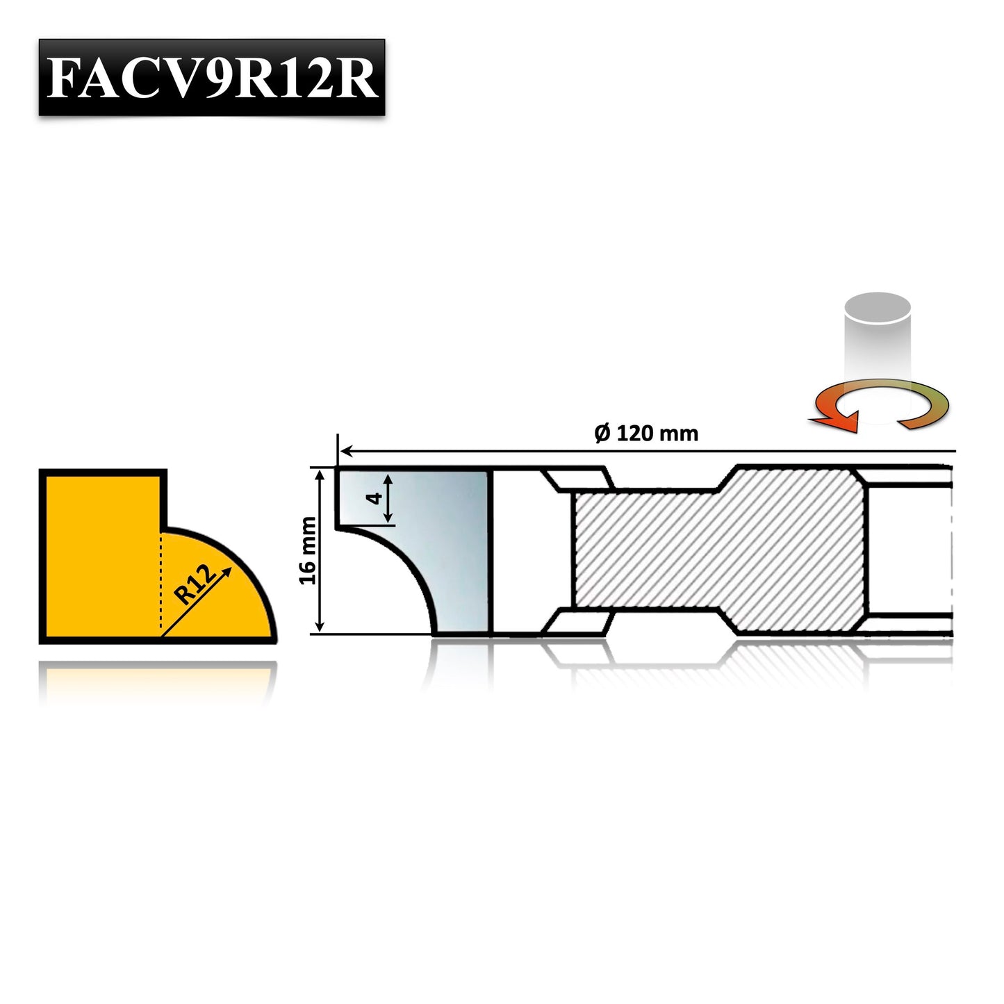 Freza uluc 12 mm, placată cu HSS, ideală pentru contururi concave pe lemn. Compatibilă cu utilaje profesionale, alezaj 30 mm.