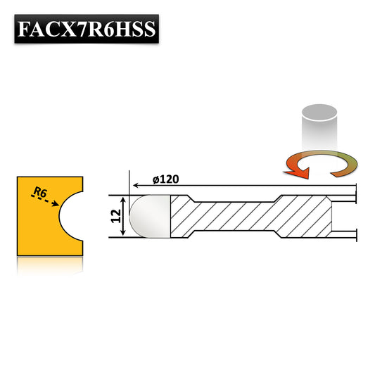 Freza cu alezaj, placată cu HSS, proiectată pentru prelucrarea canelurilor semirotunde sau de raionat în lemn, holcher 12 mm, rază de 6 mm pentru precizie.
