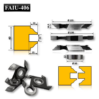 Freze profil-contraprofil, 40 mm, HSS – set complet cu 3 freze + inel distanțier. Ideal pentru fabricarea ușilor din lemn cu îmbinări estetice și rezistente.