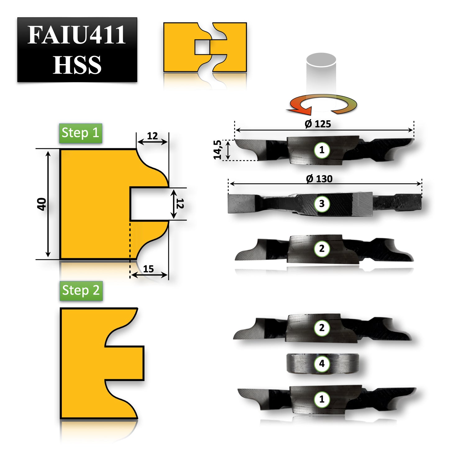 et freze HSS pentru uși interior profil 11, tăiere lemn 40 mm