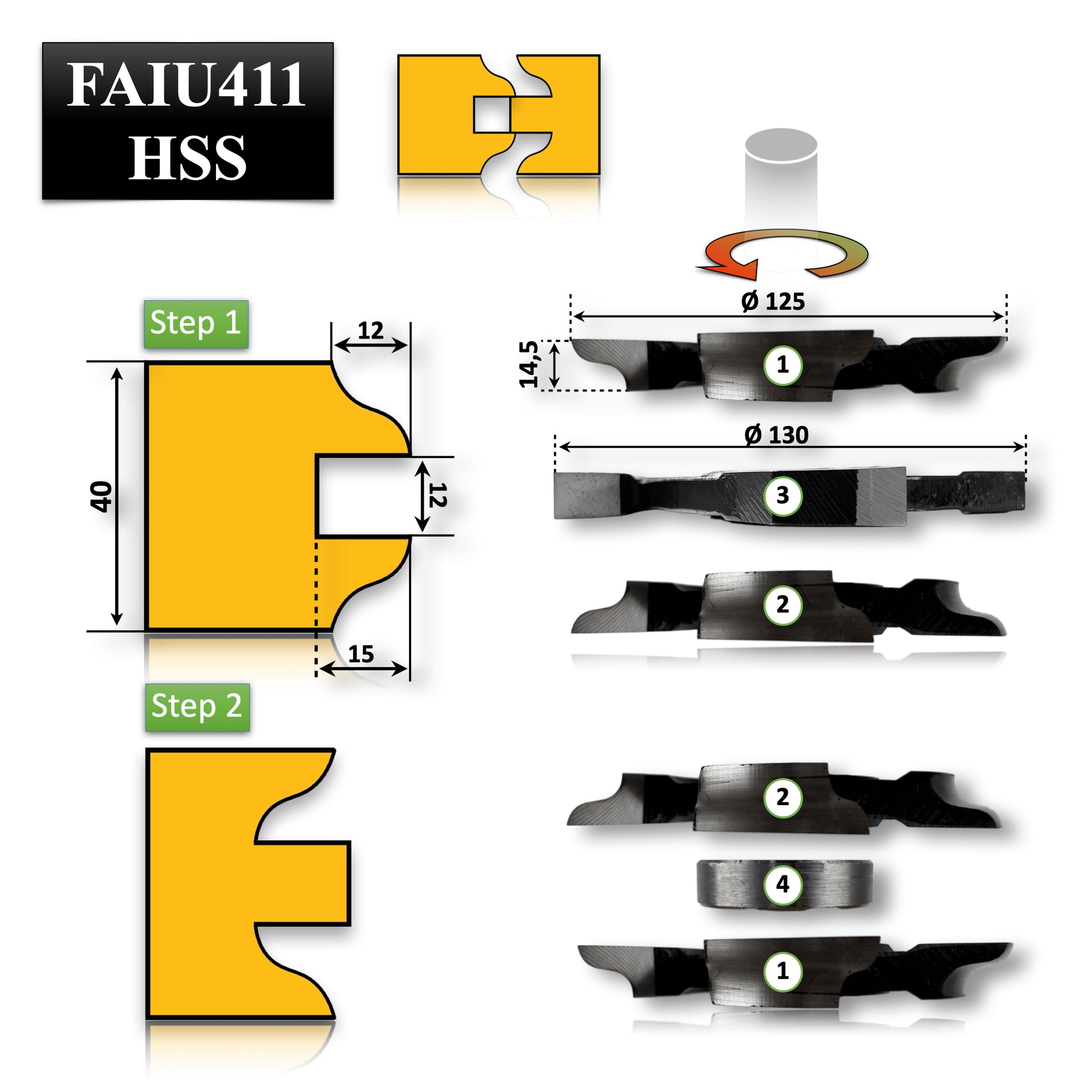 et freze HSS pentru uși interior profil 11, tăiere lemn 40 mm