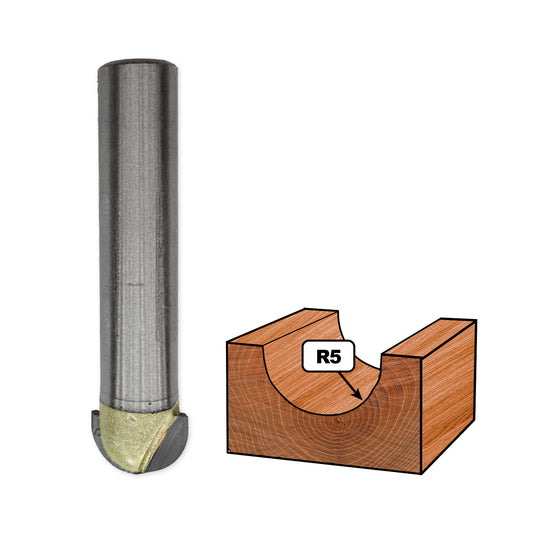 Freză cu Coadă Convexă (Semicerc) D=10mm, S=8mm, R5, Z2 – T.C.T. (Vidia) – Vatzo
