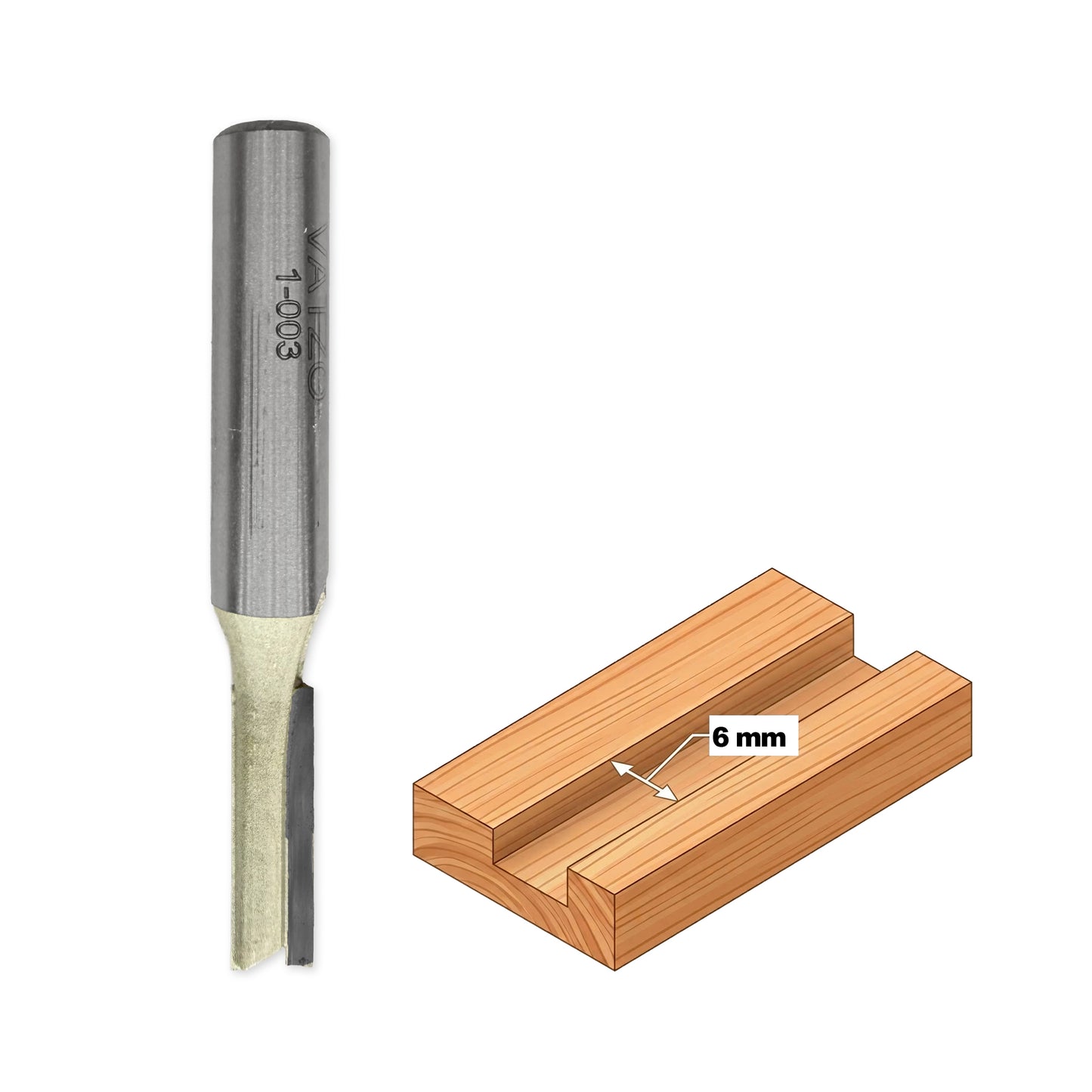 Freză cu Coadă pentru Canal Drept D=6mm, S=8mm, Lc=18mm, L=56mm, Z2 – T.C.T. (Vidia) – Vatzo