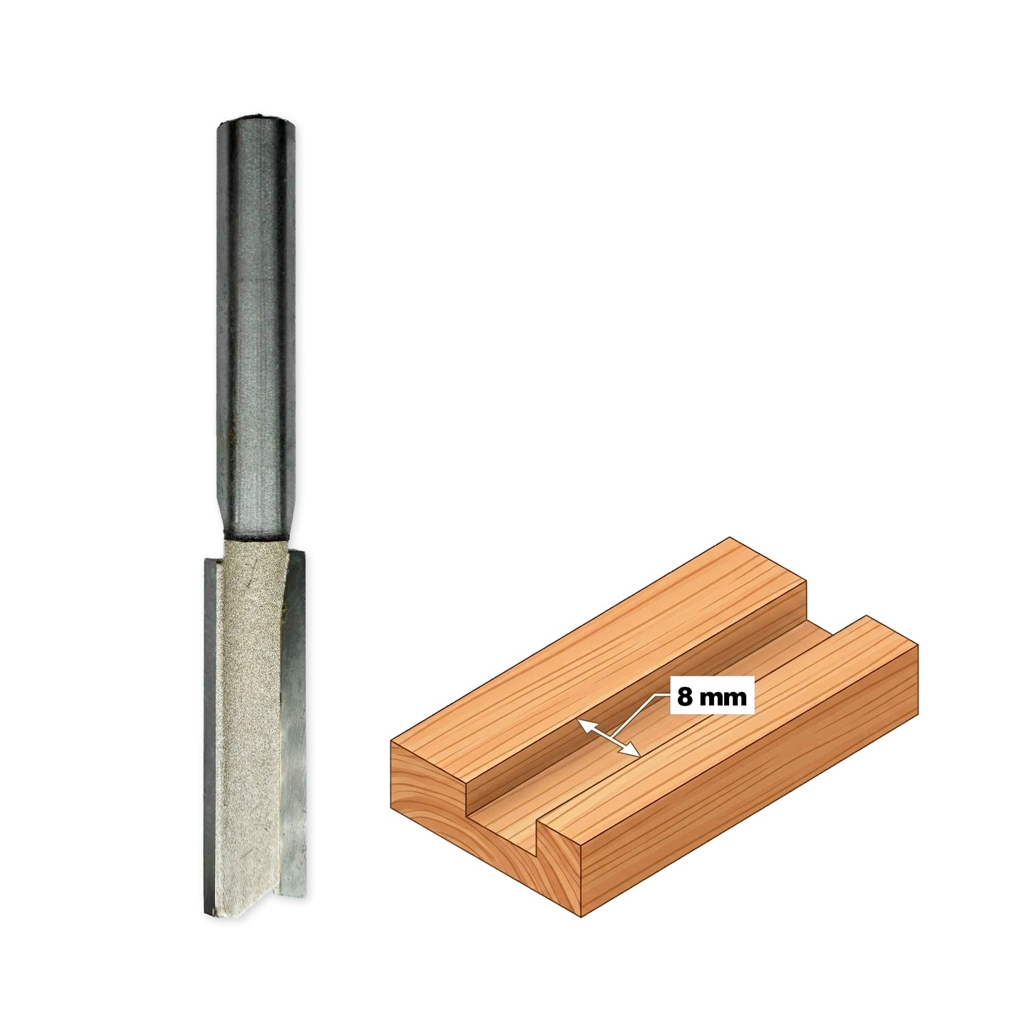 Freză cu Coadă pentru Canal Drept D=8mm, S=6mm, Lc=25mm, Z2 – T.C.T. (Vidia) – Globus