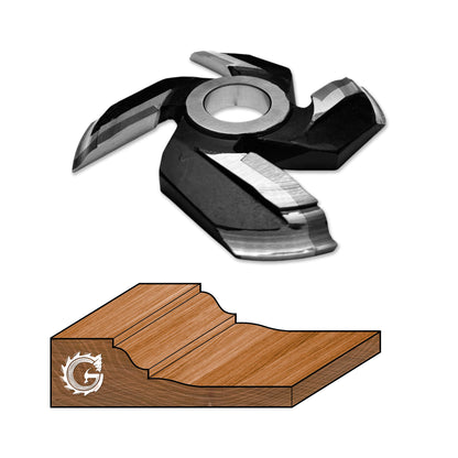 Freza tablie mobila 45 mm HSS cu spatiu de lucru 14 mm pentru lemn moale sau masiv cu un profil treptat cu rotunjire 6 mm