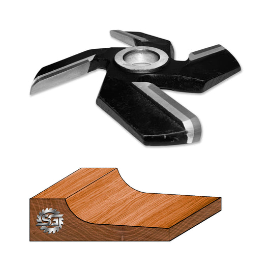 Freza Tablie Mobila cu adancime profil de 45 mm cu un design simplu si neted cu o raza rotunjita mica pe capat 