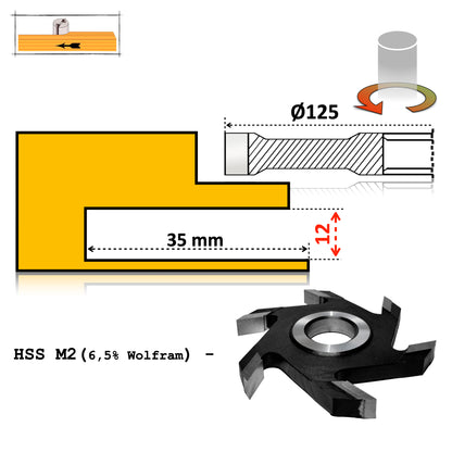 Freza nut 125x30x12 mm pentru canelare cu pastile hss pentru lemn