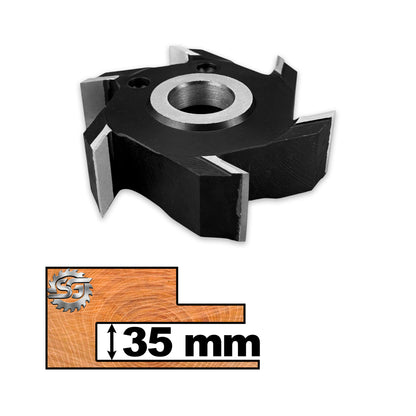 Freză falt/nut, diametru 125 mm, grosime 35 mm, placată cu vidia, pentru lemn de esență moale sau tare.