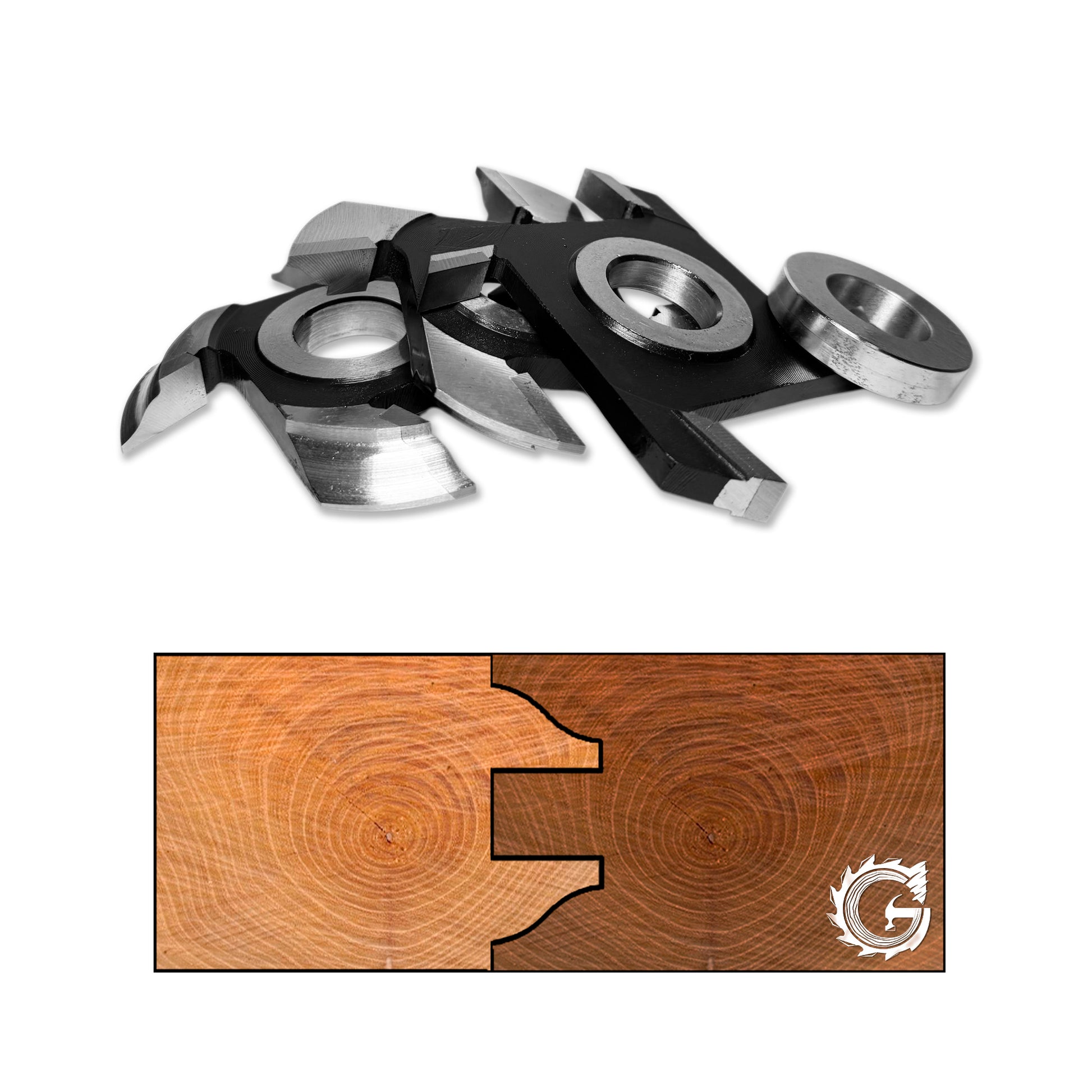 Set freze profil-contraprofil pentru uși de interior, 40 mm, HSS – 3 freze + inel distanțier. Cu un profil neted valuros cub model 6 
