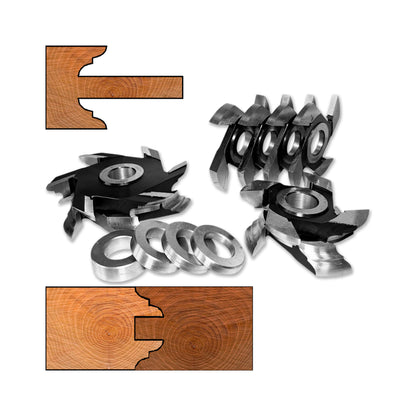 Set freze pentru usi de interior cu cep de 55 mm si spatiu de lucru de la 40 la 48 mm pentru esenta moale si tare cu un profil semi treptat 