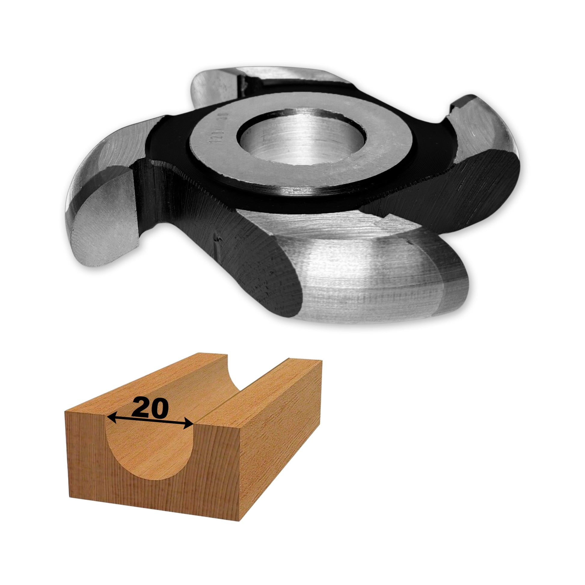 Freza cu profil convex de sculptat, casetat sau raionat lemn adanc cu raza de 10 mm si groisme 20 mm