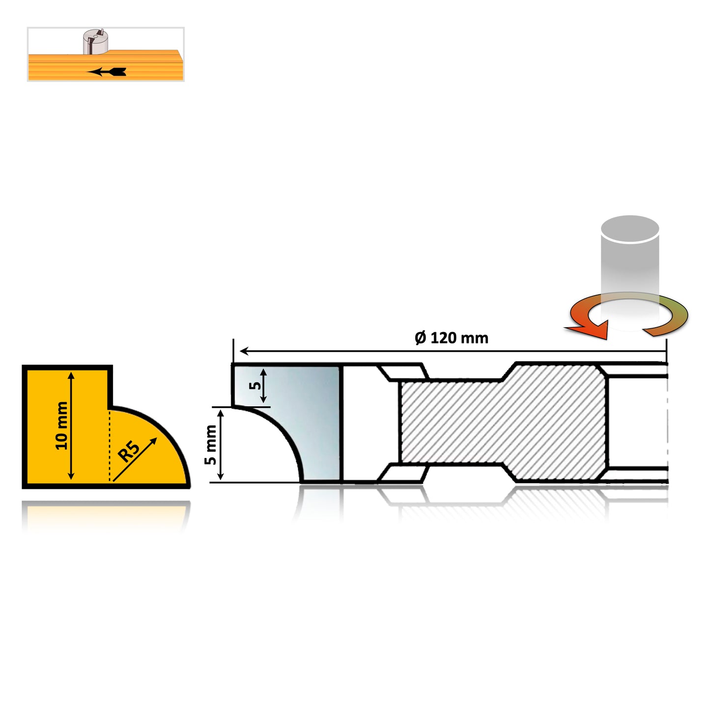 Увігнутий чвертькруговий різець 5 мм - R5