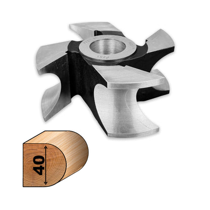 Freza Concava Jumatate de cer pentru rotunjire cant la scandura cu raza de 20 la grosime de 40 mm realizand semiluna