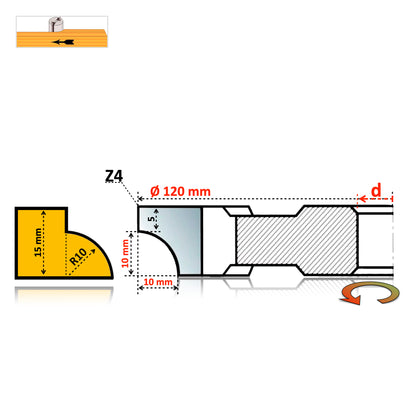 Freză Sfert de Cerc Concav cu Rază Sus R3 - R60 mm - HSS Premium